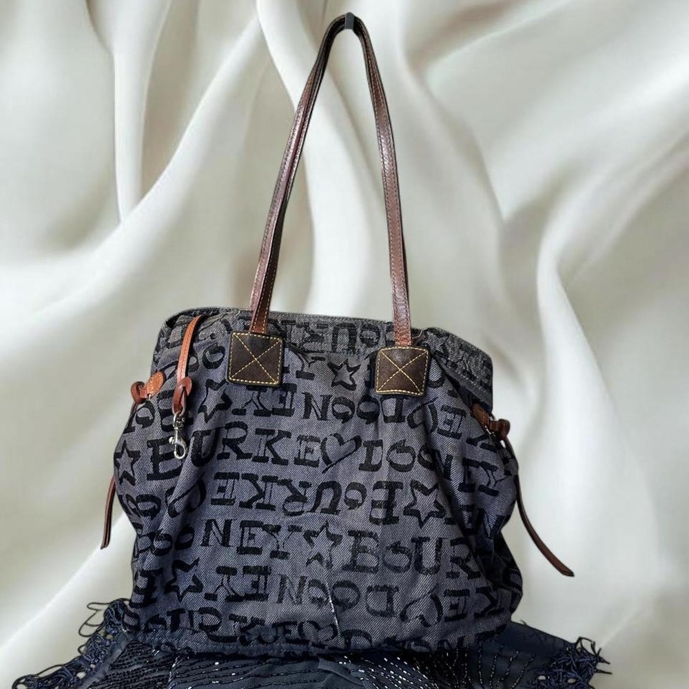 Dooney & Burke black denim canvas tote purse pink interior y2k vintage